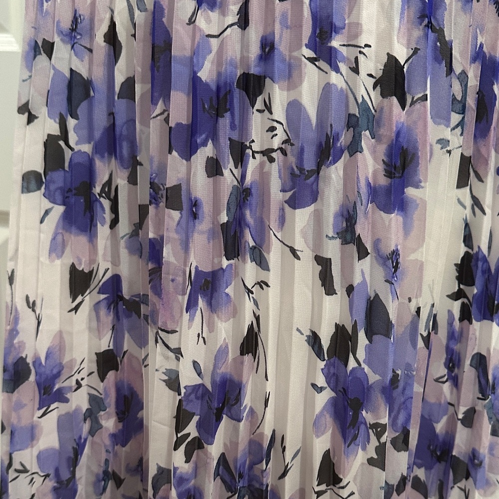 Eliza J Purple Floral Halter Tie Pleated Wedding Guest Party Maxi Dress Size 8 - Picture 5 of 16